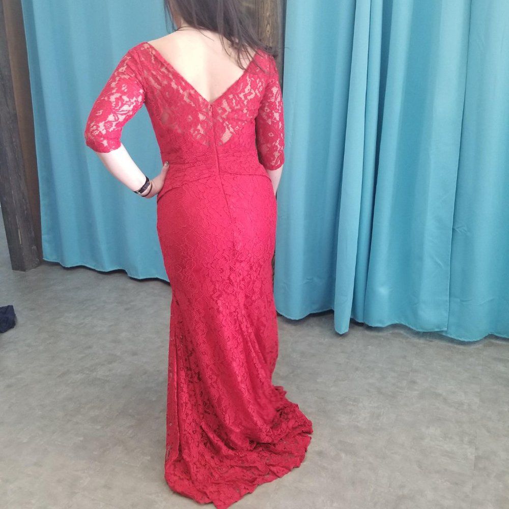 NEW Red Long Lace Dress, 3/4 Sleeve Holiday Formal Sexy, Cruise Prom Mother's - Picture 6 of 10